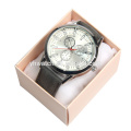 Black leather band watches with big face for men
